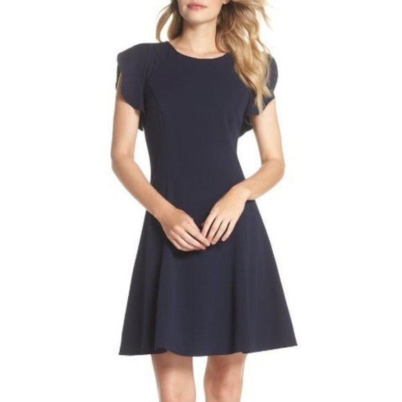 vince camuto cap sleeve fit and flare dress